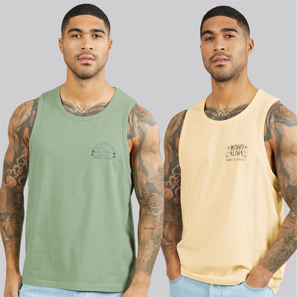 Mens Onda Ringer Two Pack Vests Sage/Ecru