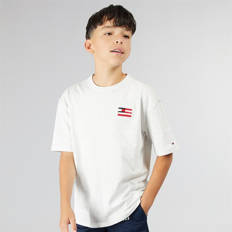 Tommy Hilfiger Boys Flag Terry T-Shirt Snow White Heather