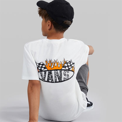 Vans Boys Racing Flames Back Graphic T-Shirt White