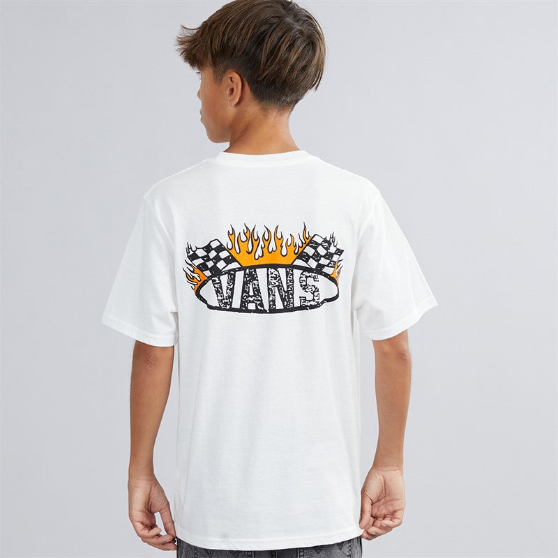 Vans Boys Racing Flames Back Graphic T-Shirt White
